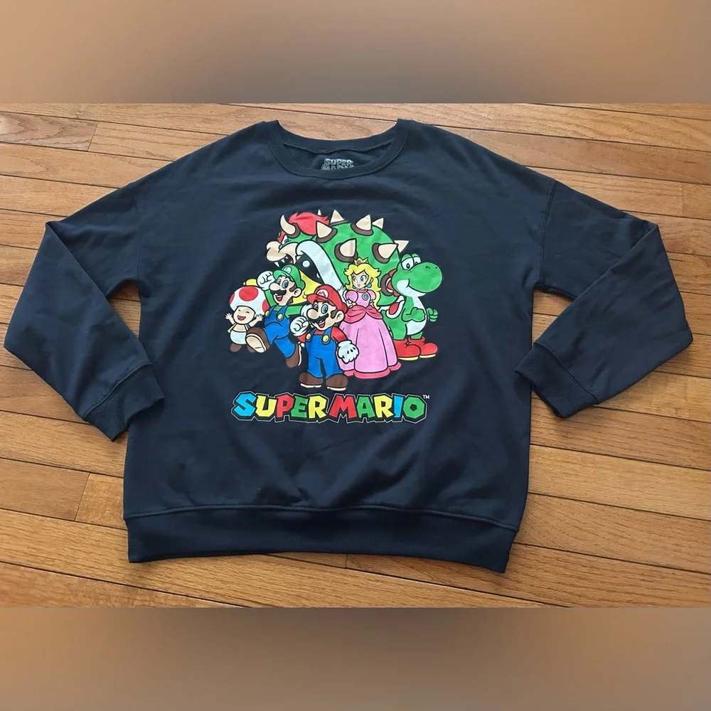 Nintendo Super Mario Characters Crewneck Sweatshirt Navy Blue Small Y2K Style